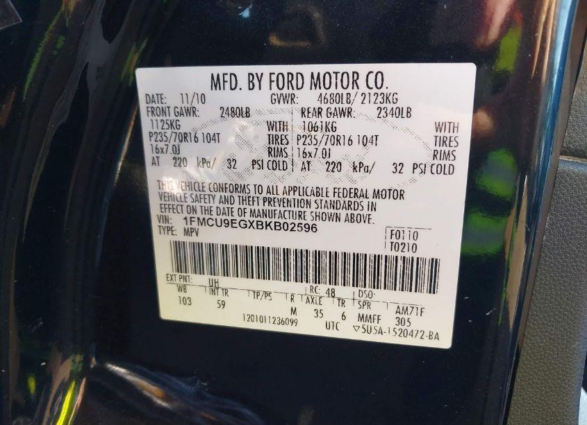 Photo 9 of 2011 Ford Escape LIMITED (VIN 1FMCU9EGXBKB02596)