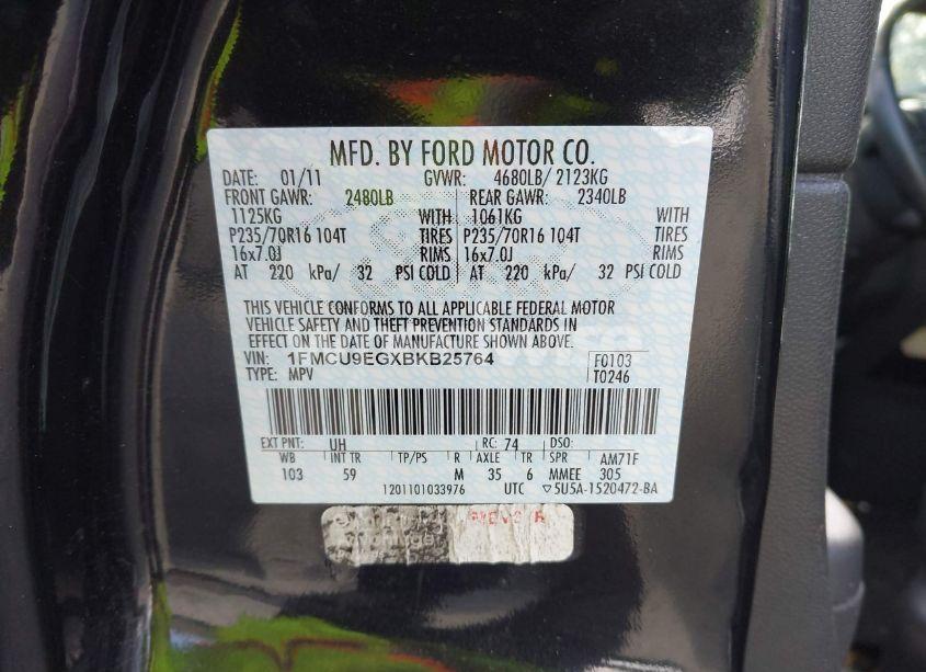 Photo 9 of 2011 Ford Escape LIMITED (VIN 1FMCU9EGXBKB25764)