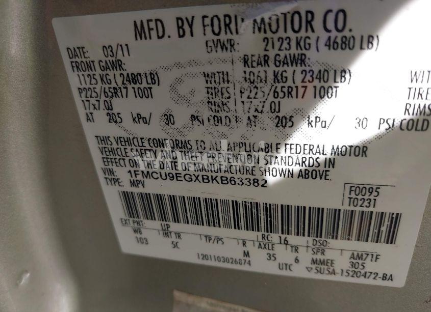 Photo 9 of 2011 Ford Escape LIMITED (VIN 1FMCU9EGXBKB63382)