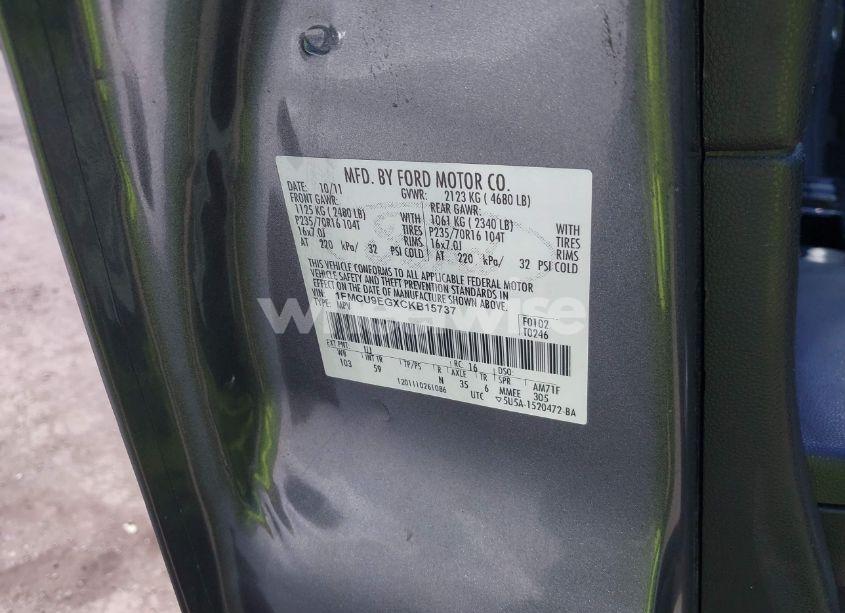 Photo 9 of 2012 Ford Escape LIMITED (VIN 1FMCU9EGXCKB15737)