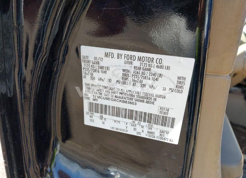 Photo 9 of 2012 Ford Escape LIMITED (VIN 1FMCU9EGXCKB83603)