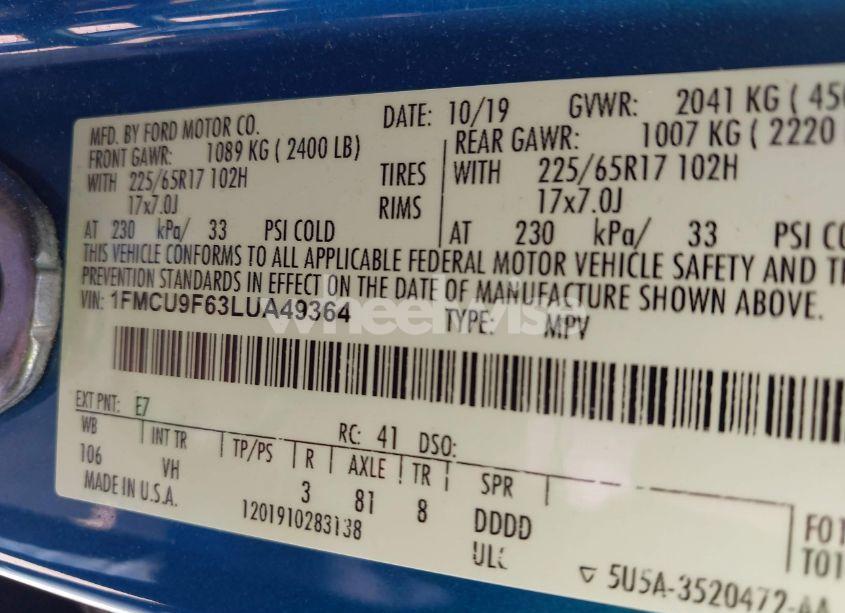 Photo 9 of 2020 Ford Escape S (VIN 1FMCU9F63LUA49364)