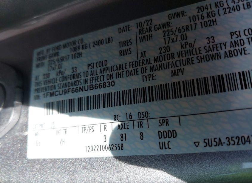 Photo 9 of 2022 Ford Escape S (VIN 1FMCU9F66NUB66830)