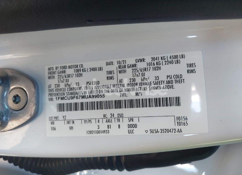 Photo 9 of 2021 Ford Escape S (VIN 1FMCU9F67MUA99055)