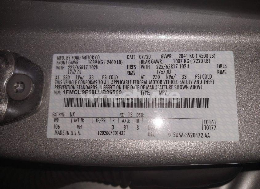 Photo 9 of 2020 Ford Escape S (VIN 1FMCU9F68LUB86560)