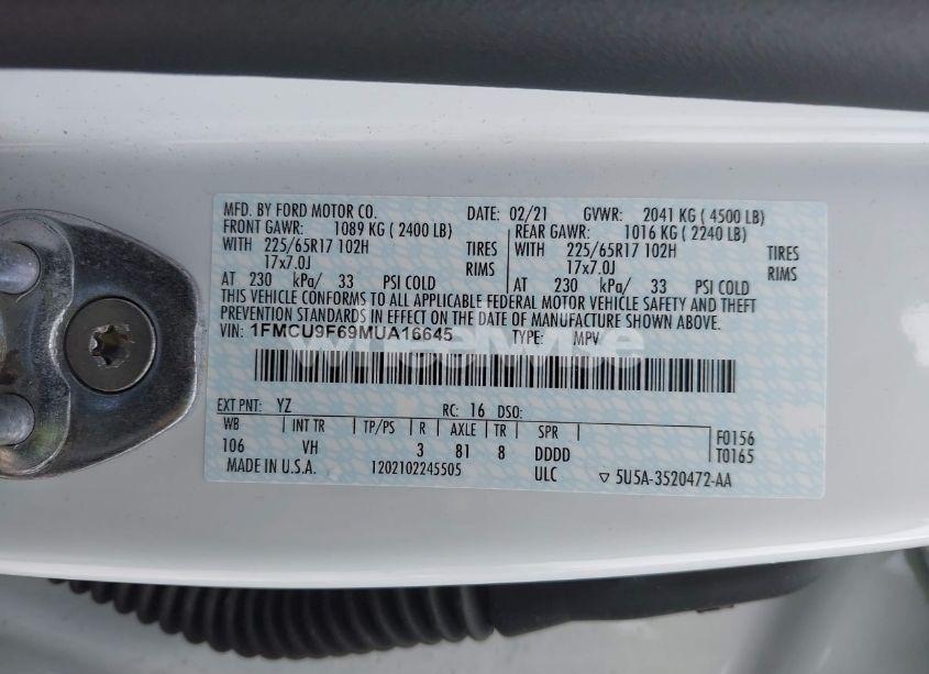 Photo 9 of 2021 Ford Escape S (VIN 1FMCU9F69MUA16645)