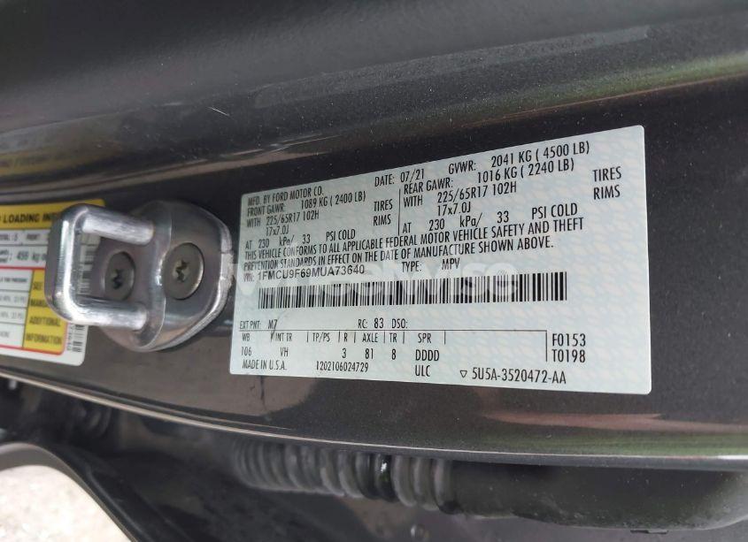 Photo 9 of 2021 Ford Escape S (VIN 1FMCU9F69MUA73640)