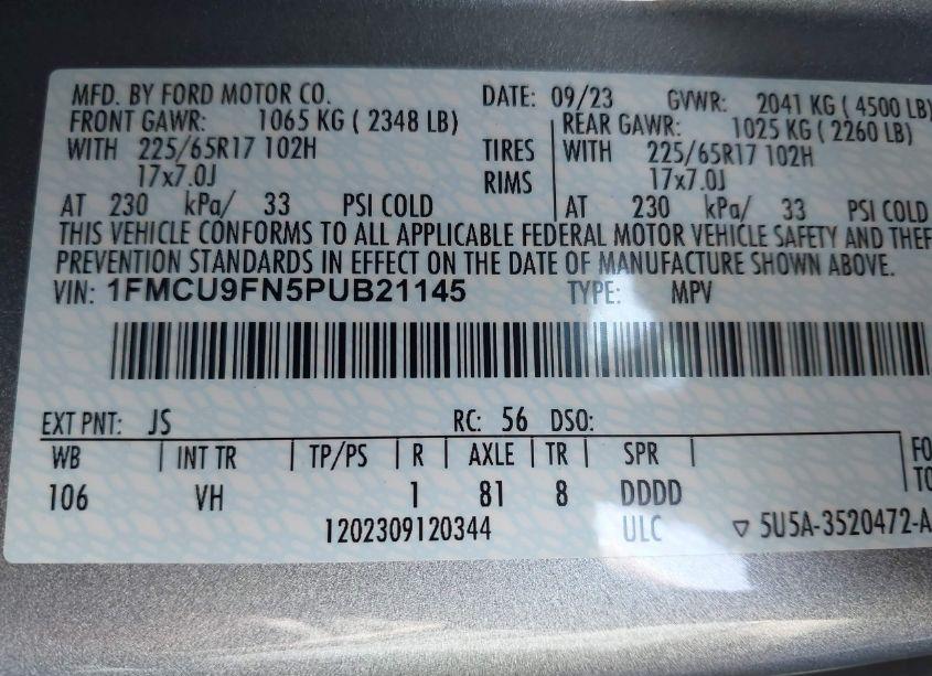 Photo 9 of 2023 Ford Escape (VIN 1FMCU9FN5PUB21145)