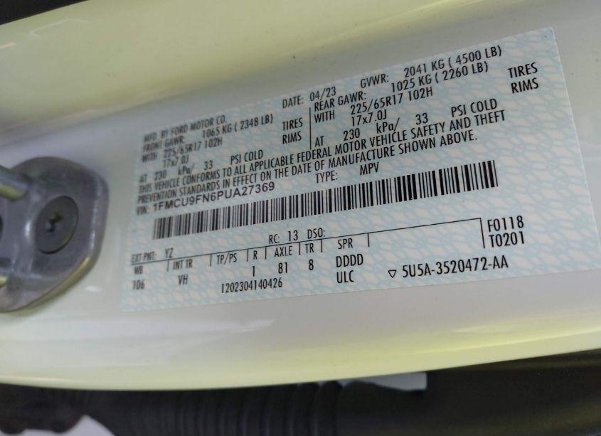 Photo 9 of 2023 Ford Escape (VIN 1FMCU9FN6PUA27369)