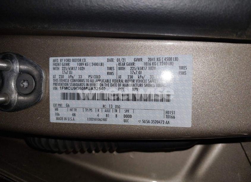 Photo 9 of 2021 Ford Escape SE (VIN 1FMCU9G60MUA32540)