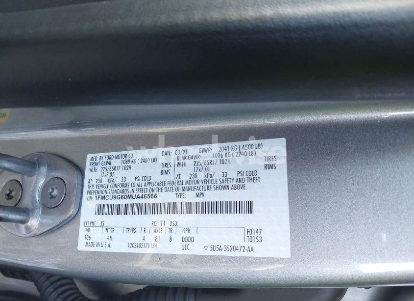 Photo 9 of 2021 Ford Escape SE (VIN 1FMCU9G60MUA46566)