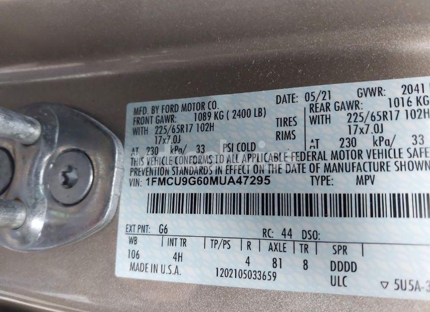 Photo 9 of 2021 Ford Escape SE (VIN 1FMCU9G60MUA47295)