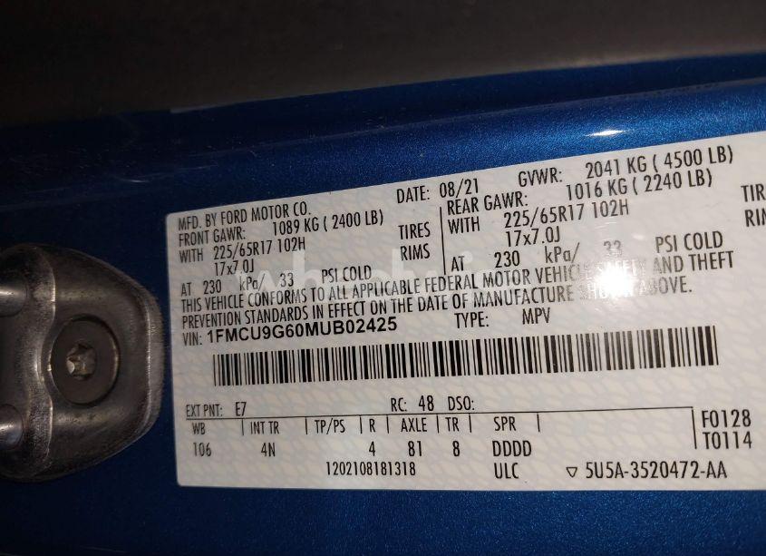 Photo 9 of 2021 Ford Escape SE (VIN 1FMCU9G60MUB02425)