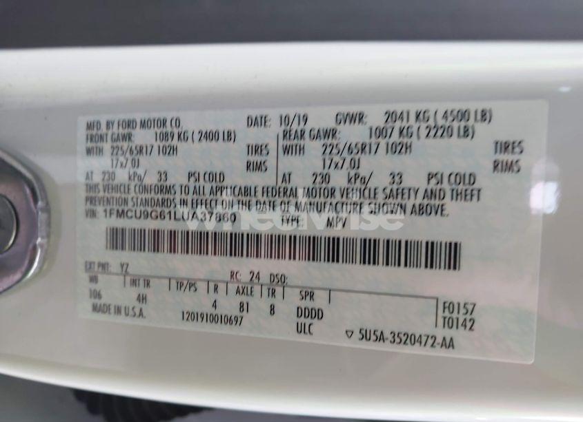 Photo 9 of 2020 Ford Escape SE (VIN 1FMCU9G61LUA37860)