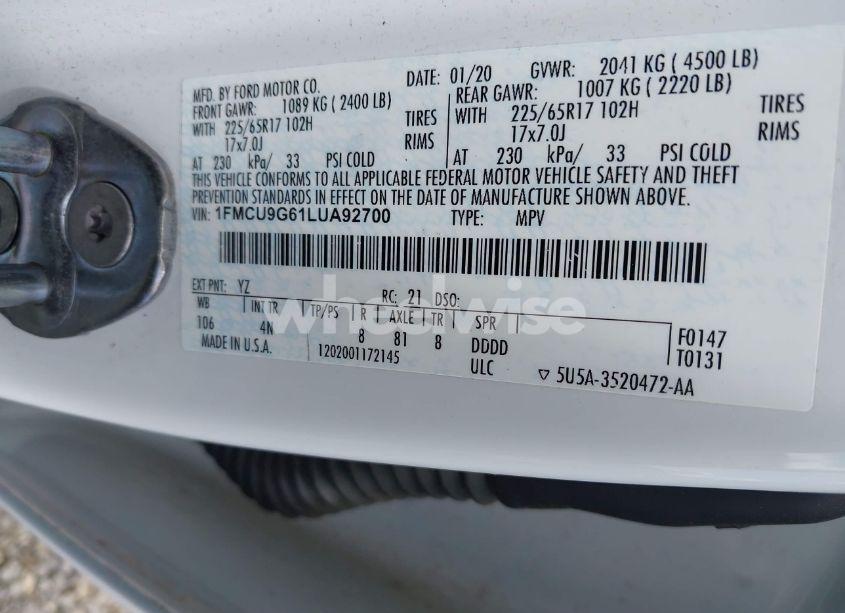 Photo 9 of 2020 Ford Escape SE (VIN 1FMCU9G61LUA92700)