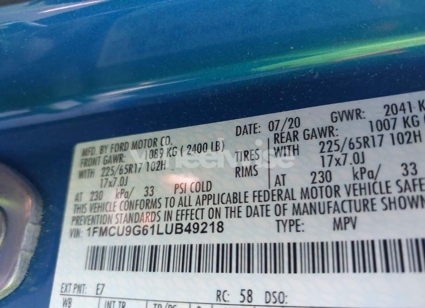 Photo 9 of 2020 Ford Escape SE (VIN 1FMCU9G61LUB49218)