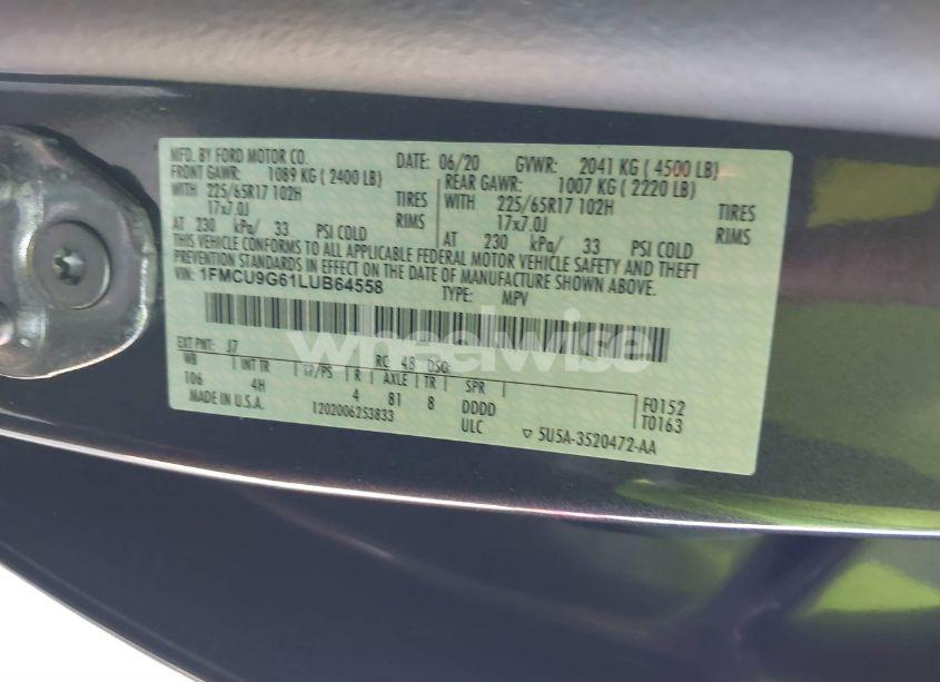 Photo 9 of 2020 Ford Escape SE (VIN 1FMCU9G61LUB64558)