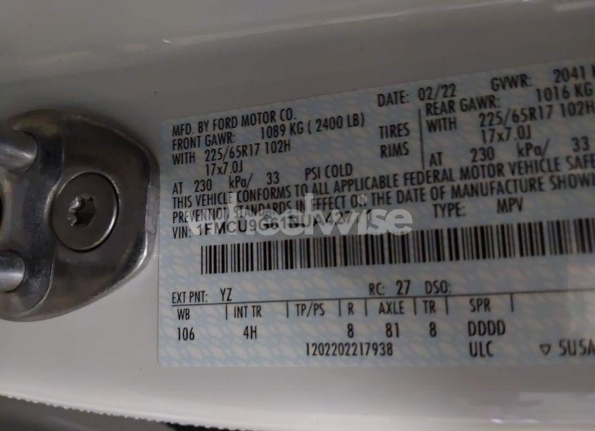 Photo 9 of 2022 Ford Escape SE (VIN 1FMCU9G61NUA42771)