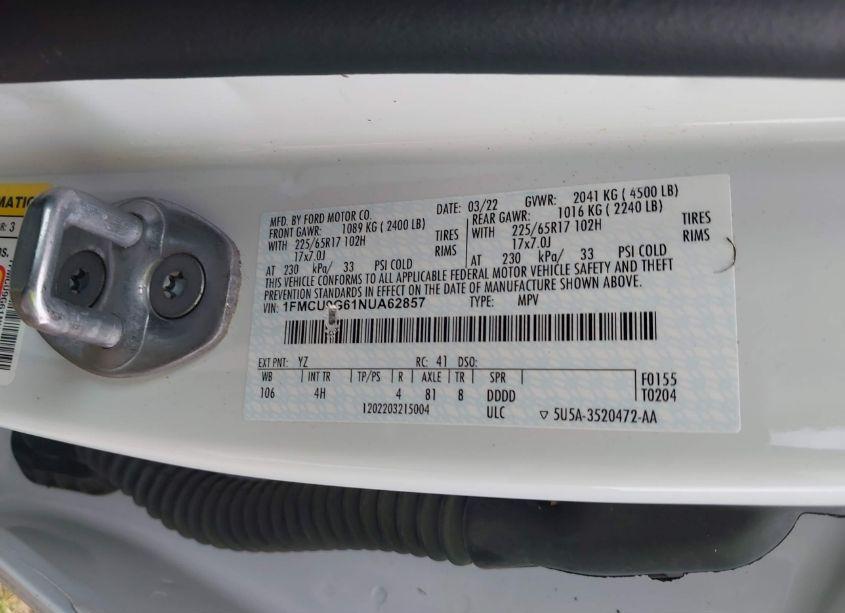 Photo 9 of 2022 Ford Escape SE (VIN 1FMCU9G61NUA62857)