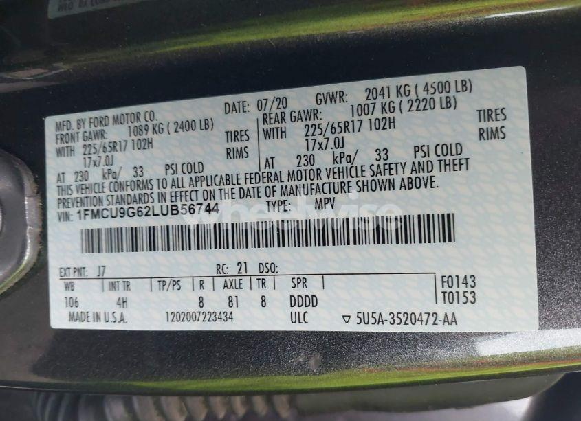 Photo 9 of 2020 Ford Escape SE (VIN 1FMCU9G62LUB56744)