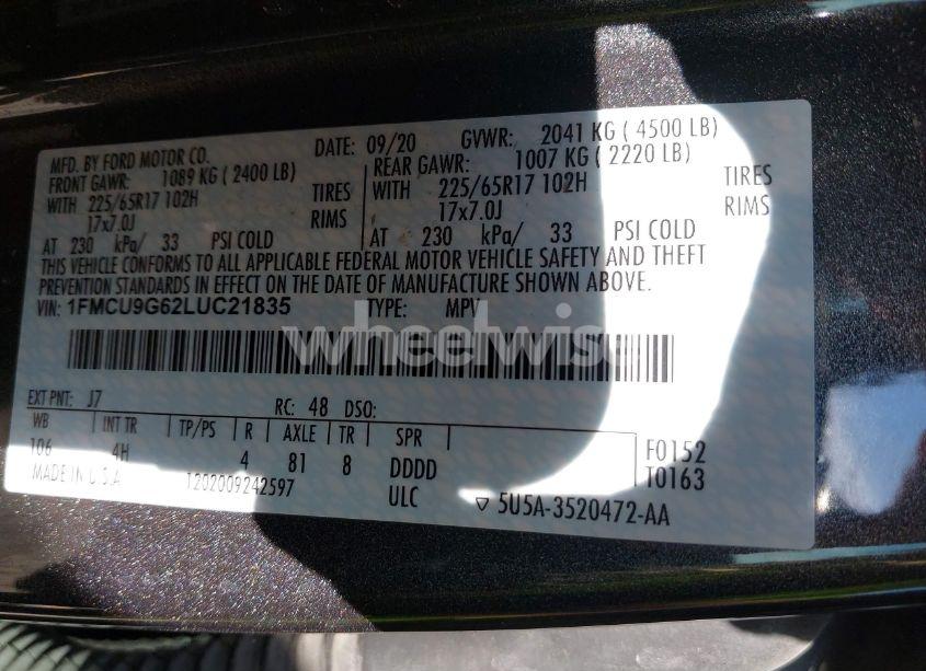 Photo 9 of 2020 Ford Escape SE (VIN 1FMCU9G62LUC21835)