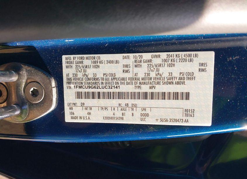 Photo 9 of 2020 Ford Escape SE (VIN 1FMCU9G62LUC32141)