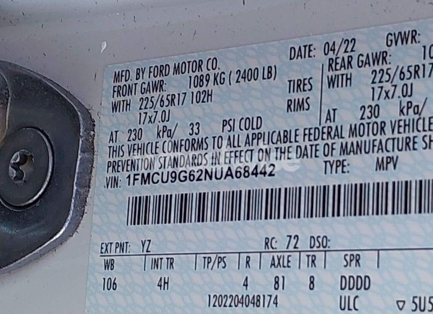 Photo 9 of 2022 Ford Escape SE (VIN 1FMCU9G62NUA68442)