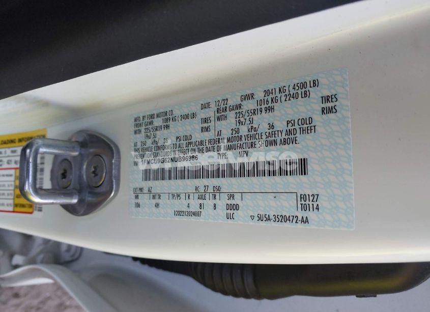 Photo 9 of 2022 Ford Escape SE (VIN 1FMCU9G62NUB96986)