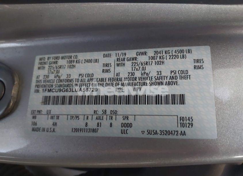 Photo 9 of 2020 Ford Escape SE (VIN 1FMCU9G63LUA56720)