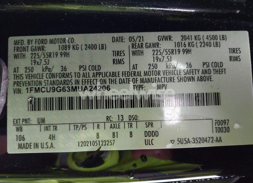 Photo 9 of 2021 Ford Escape SE (VIN 1FMCU9G63MUA24206)