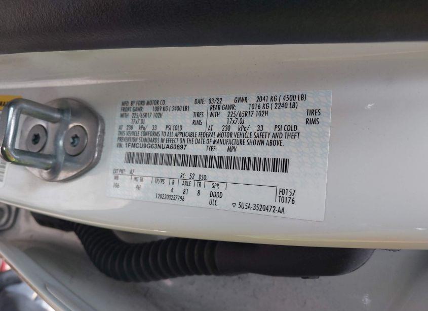 Photo 9 of 2022 Ford Escape SE (VIN 1FMCU9G63NUA60897)