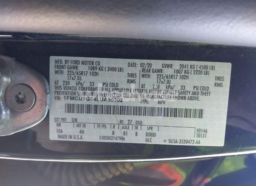 Photo 9 of 2020 Ford Escape SE (VIN 1FMCU9G64LUA95302)