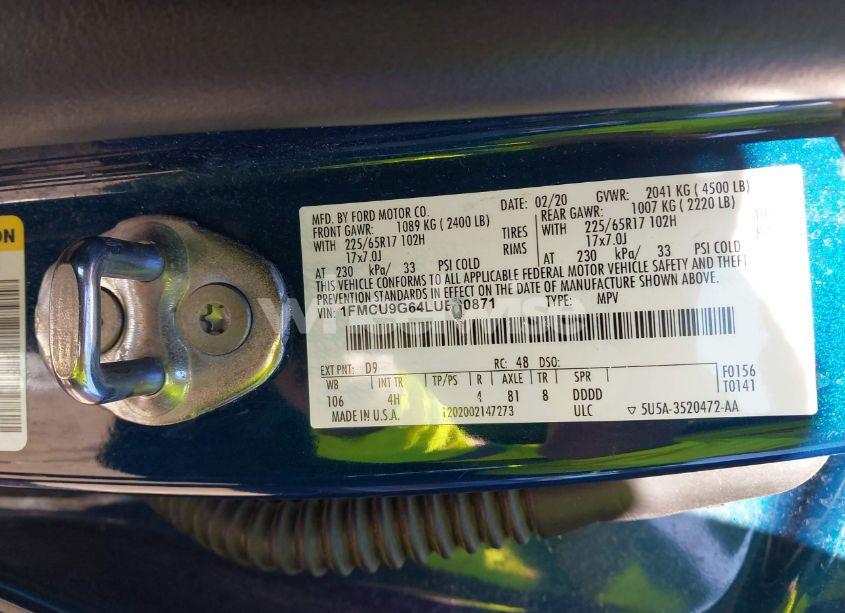 Photo 9 of 2020 Ford Escape SE (VIN 1FMCU9G64LUB00871)