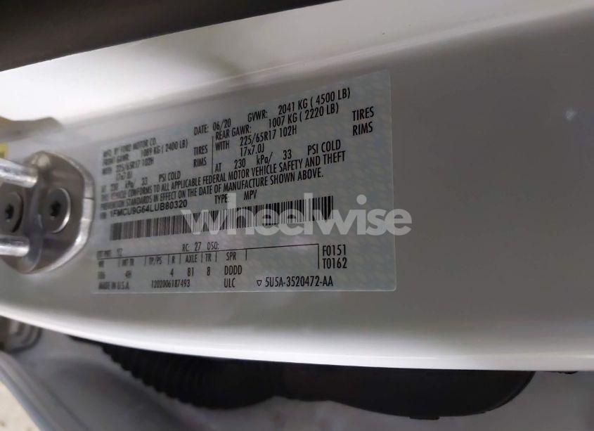 Photo 9 of 2020 Ford Escape SE (VIN 1FMCU9G64LUB80320)