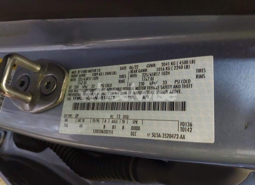 Photo 9 of 2022 Ford Escape SE (VIN 1FMCU9G64NUB10223)