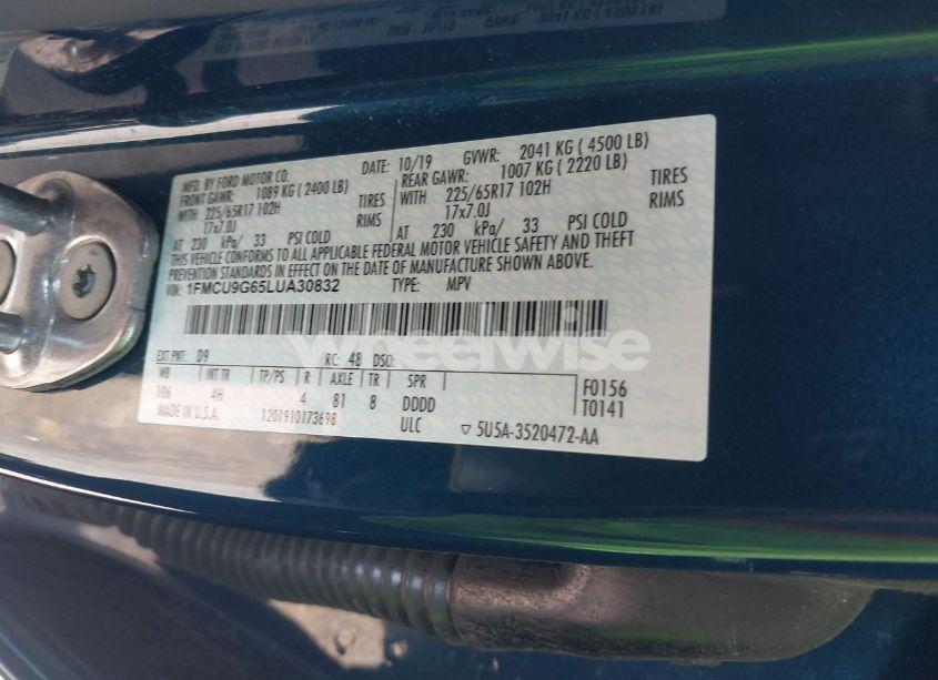 Photo 9 of 2020 Ford Escape SE (VIN 1FMCU9G65LUA30832)