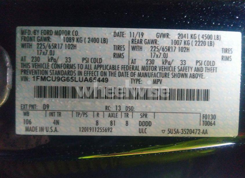 Photo 9 of 2020 Ford Escape SE (VIN 1FMCU9G65LUA65449)