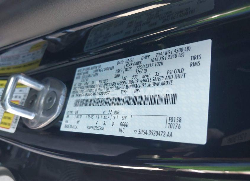 Photo 9 of 2021 Ford Escape SE (VIN 1FMCU9G65MUA38057)