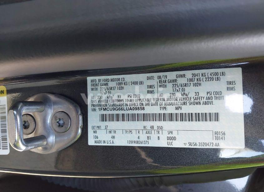 Photo 9 of 2020 Ford Escape SE (VIN 1FMCU9G66LUA09858)