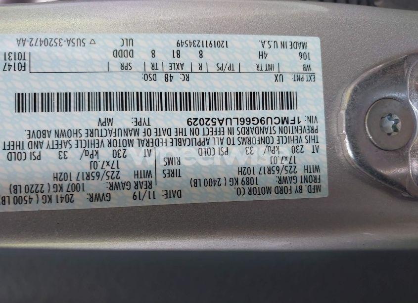 Photo 9 of 2020 Ford Escape SE (VIN 1FMCU9G66LUA52029)