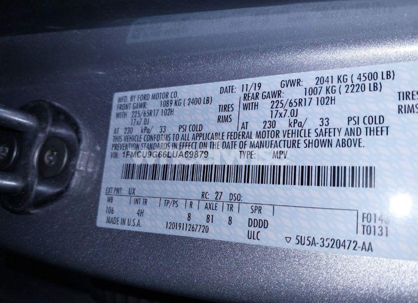 Photo 9 of 2020 Ford Escape SE (VIN 1FMCU9G66LUA69879)