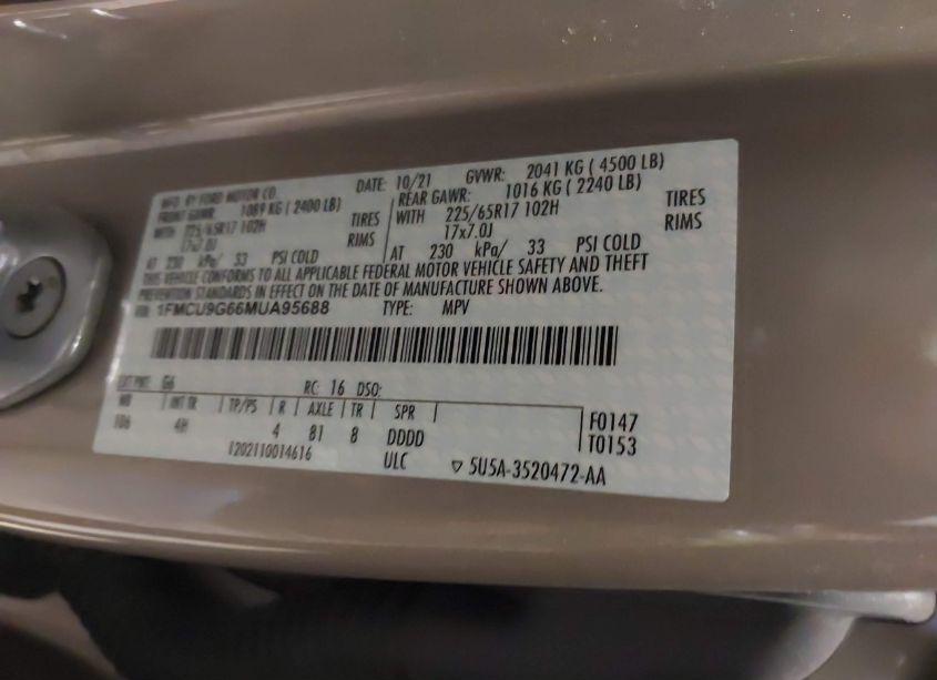 Photo 9 of 2021 Ford Escape SE (VIN 1FMCU9G66MUA95688)