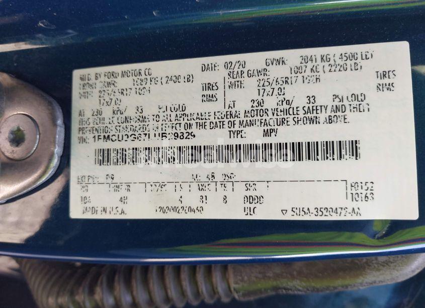 Photo 9 of 2020 Ford Escape SE (VIN 1FMCU9G67LUB29829)