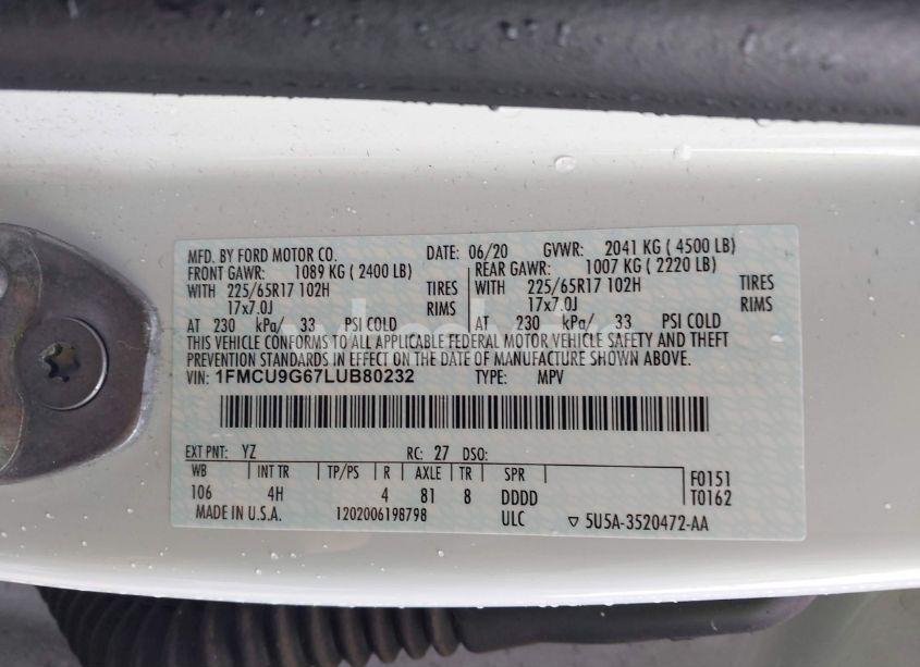 Photo 9 of 2020 Ford Escape SE (VIN 1FMCU9G67LUB80232)