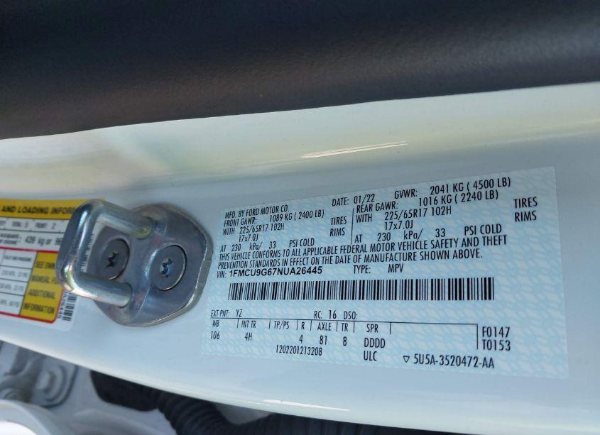 Photo 9 of 2022 Ford Escape SE (VIN 1FMCU9G67NUA26445)