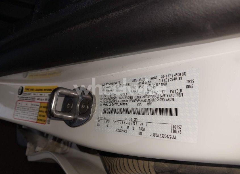 Photo 9 of 2022 Ford Escape SE (VIN 1FMCU9G67NUA61017)