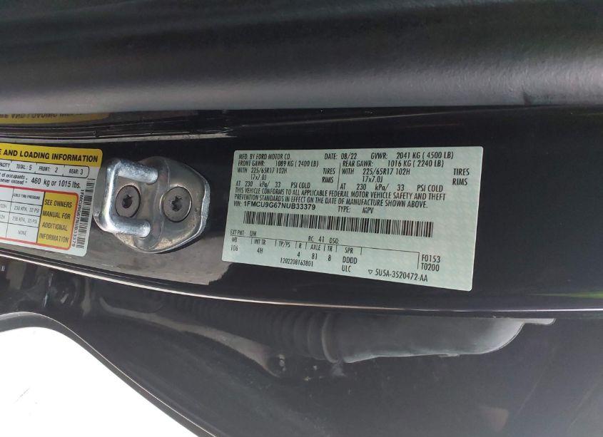 Photo 9 of 2022 Ford Escape SE (VIN 1FMCU9G67NUB33379)