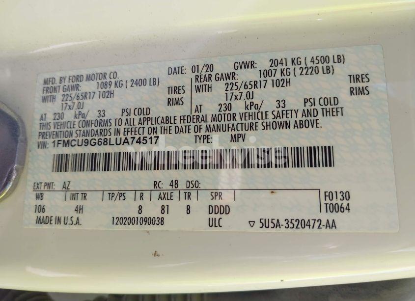 Photo 9 of 2020 Ford Escape SE (VIN 1FMCU9G68LUA74517)