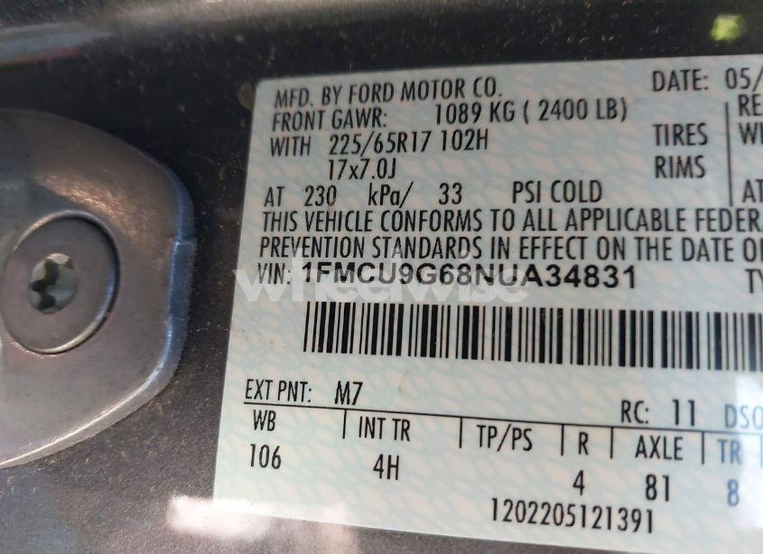 Photo 9 of 2022 Ford Escape SE (VIN 1FMCU9G68NUA34831)