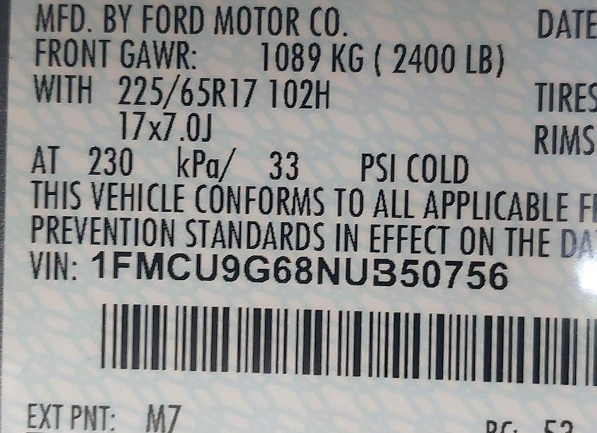 Photo 9 of 2022 Ford Escape SE (VIN 1FMCU9G68NUB50756)